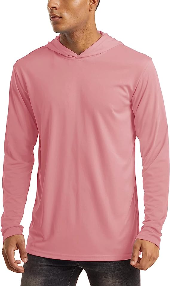 Pink Hooded Long Sleeve T-shirt Men