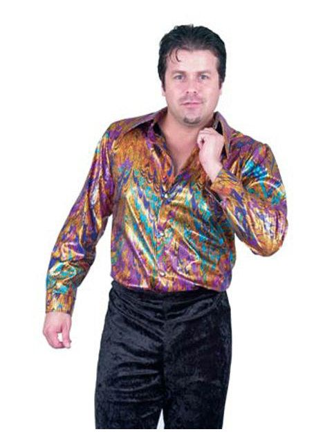 #29 Adult Plus Disco Multi Rainbow Shirt Costume