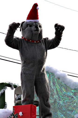 bulldog mascot costume highschool southglensfalls parade christmas