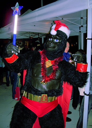 christmas red monkey costume furry muscle humor ape speedo fursuit