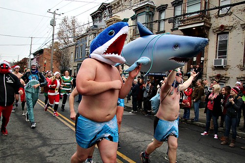 shark costume inflatable mask run race santaspeedosprint albany larkstreet