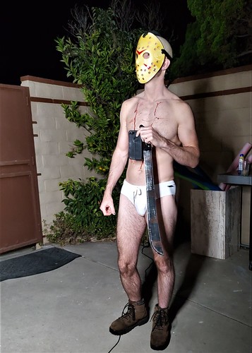 costume party jasonvoorhees man guy shirtless machete mask underwear hot sexy