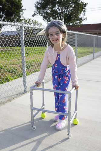 luna old lady 100th day school costume aged elderly 100 years glasses pearls wig walker sidewalk