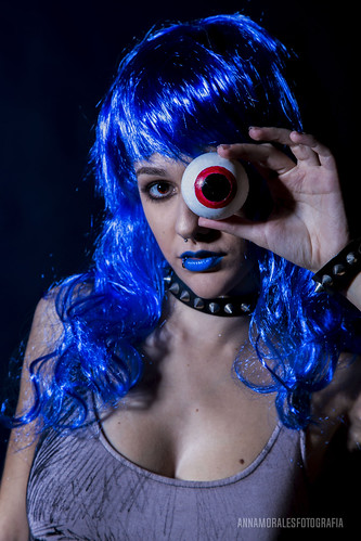 disney cosplay fashion editorial villains girl model studio makeup hades blue black wig bluehair underworld mithology skull eye rock