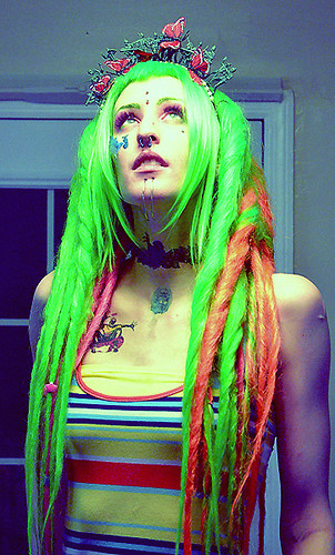 pink orange green fashion hair kid punk neon candy boots butterflies wig soldiers rave dread piece dreads raver avant garde alternative headband kandii