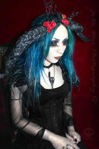 flowers roses nature photography skull model witch gothic horns pale corset alternative sheer