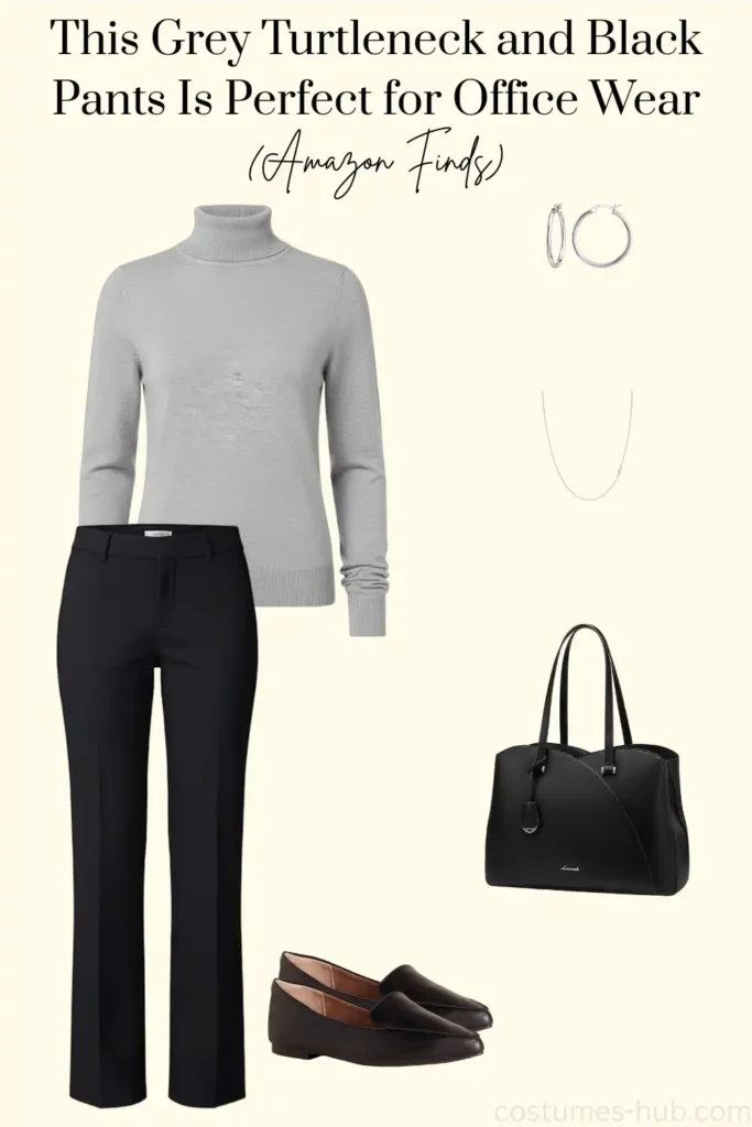 What to Wear to Work in Winter (Grey Turtleneck Outfit)
