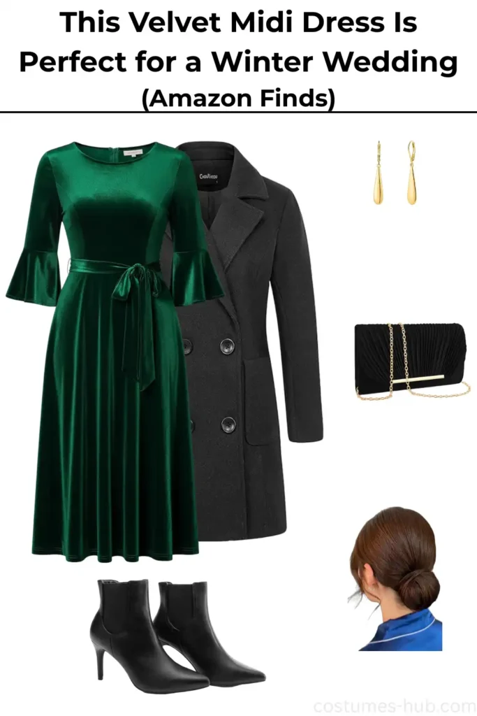 What to Wear to a Winter Wedding (Emerald Velvet Dress Outfit)
