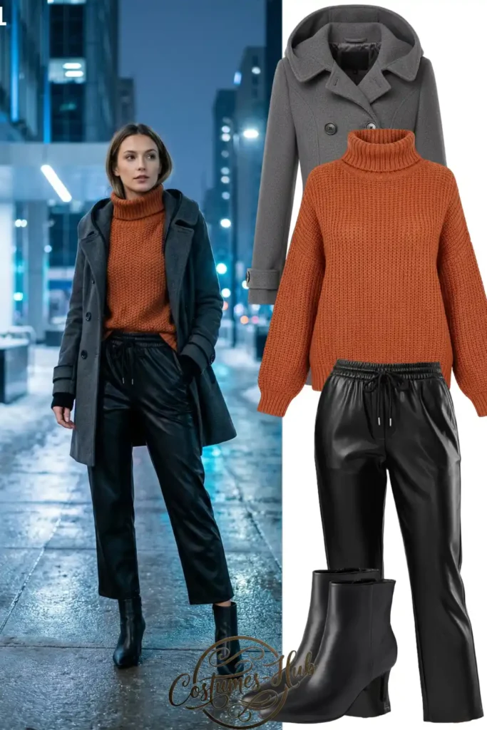 Burnt Orange Sweater With Black Leather Culottes