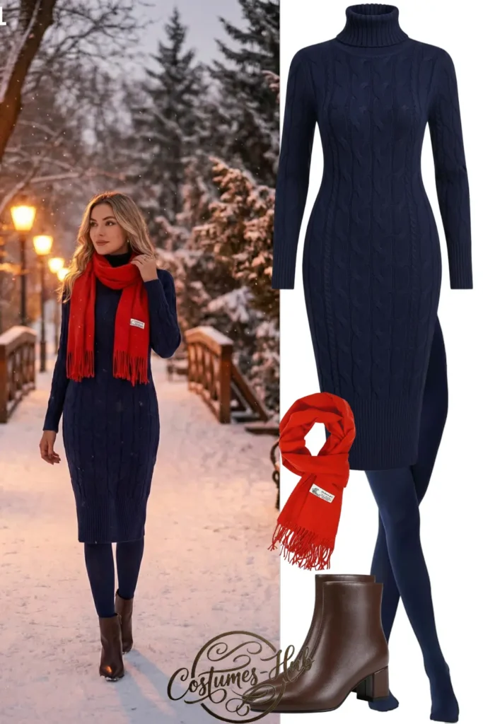 Navy Sweater Dress With Brown Boots